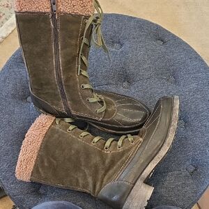 Muk Luks Olive and Black Fur-Lined Boots